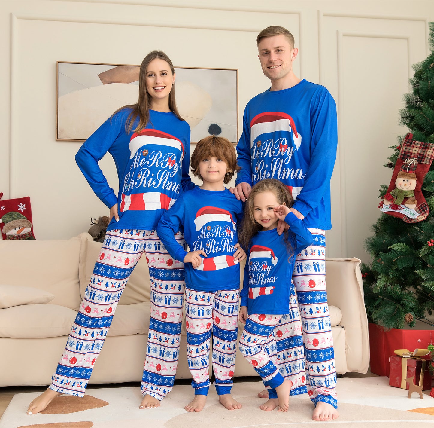 Conjuntos de Pijamas a Juego para la Familia: Pijamas de Navidad con Tapa de Impresión de Letras y Pantalones a Cuadros. Ropa de Dormir. COMPRA INTERNACIONAL