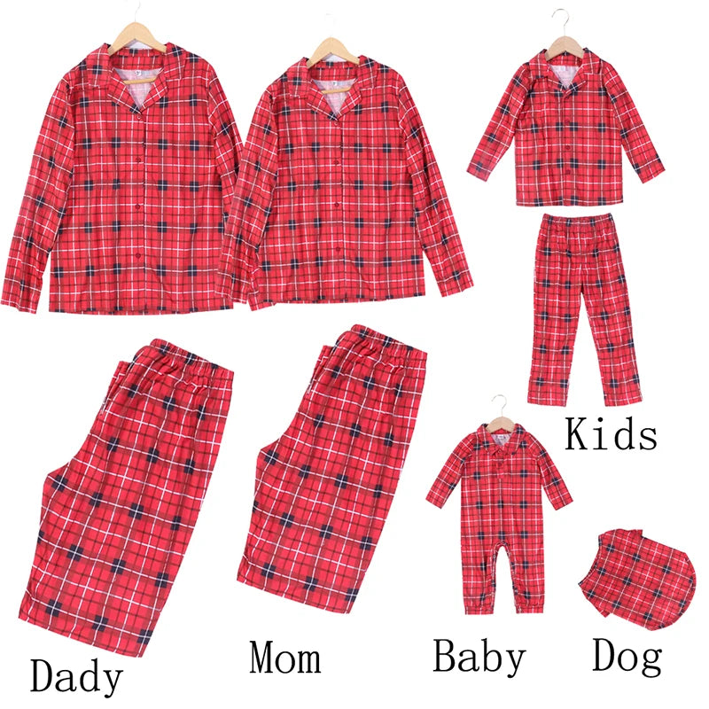 Pijamas para la Familia - Con Estampado a Cuadros de Algodón para Madre, Padre, Bebé, Niños y Perro COMPRA INTERNACIONAL