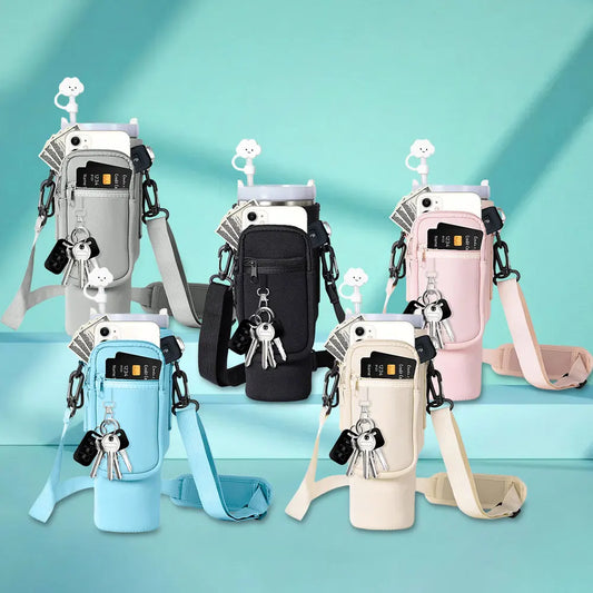 Porta Botellas de Agua con Bolsillo para Teléfono para Taza Stanley de 40 oz - Funda para Sostenedor con Correa de Hombro, Ideal para Botellas de Agua. COMPRA INTERNACIONAL