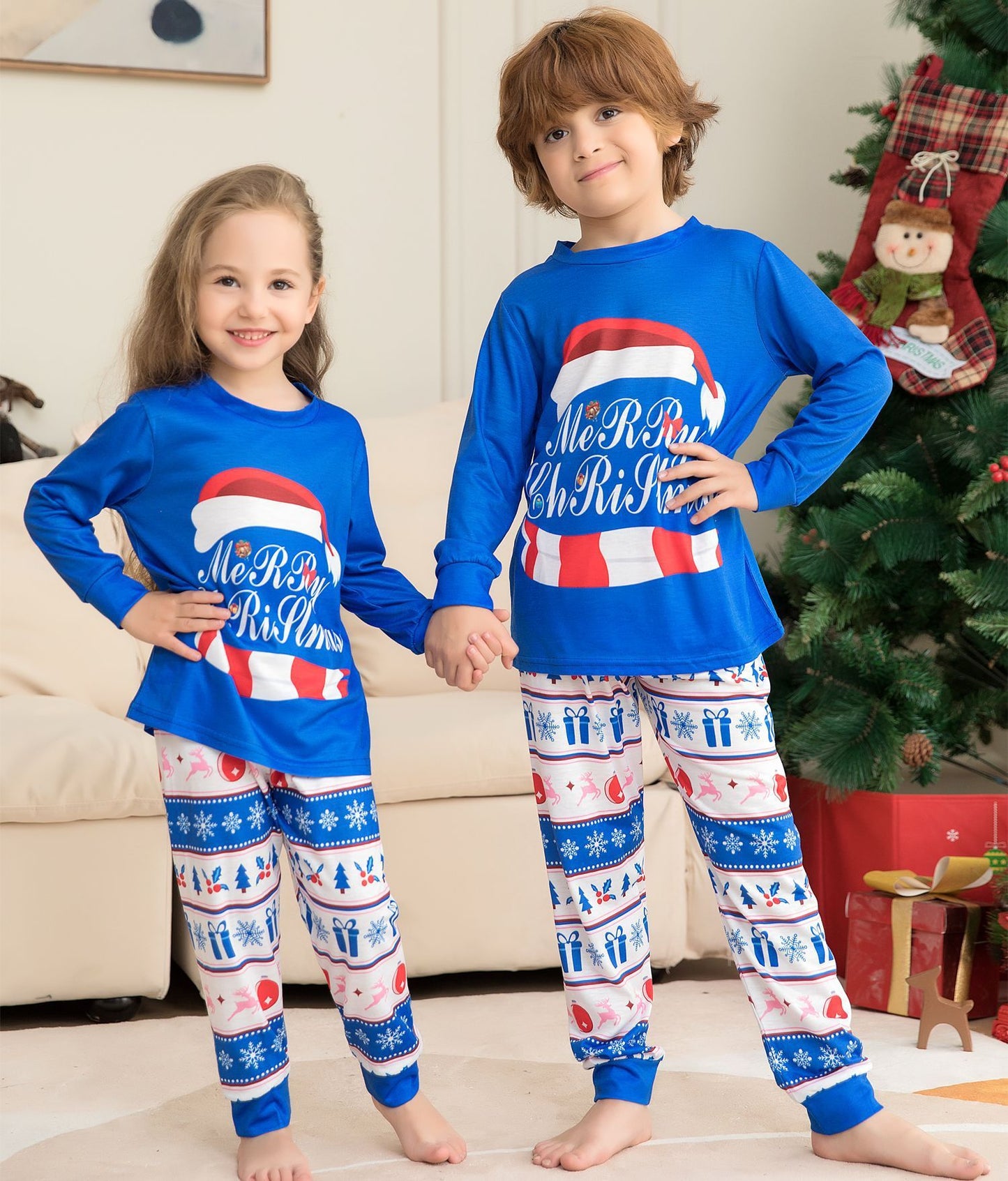 Conjuntos de Pijamas a Juego para la Familia: Pijamas de Navidad con Tapa de Impresión de Letras y Pantalones a Cuadros. Ropa de Dormir. COMPRA INTERNACIONAL