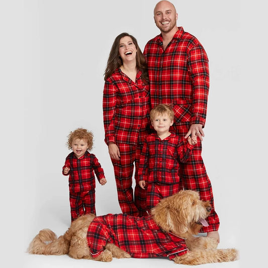 Pijamas para la Familia - Con Estampado a Cuadros de Algodón para Madre, Padre, Bebé, Niños y Perro COMPRA INTERNACIONAL