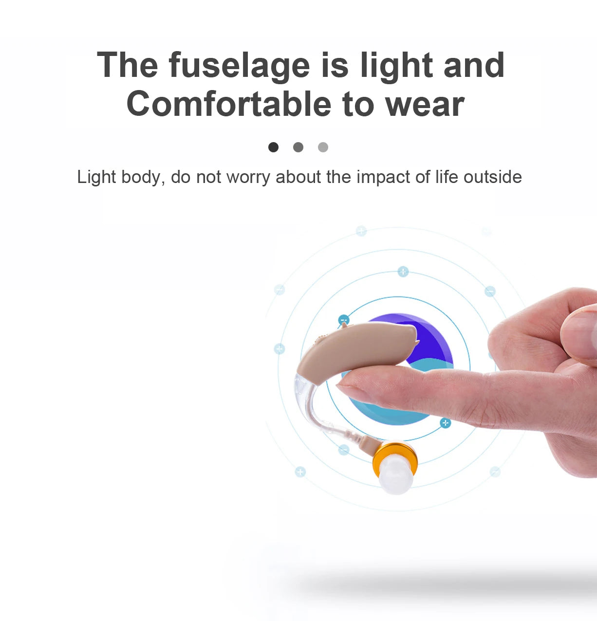 Dos audífonos amplificadores de sonido para adultos , con diseño detrás de la oreja