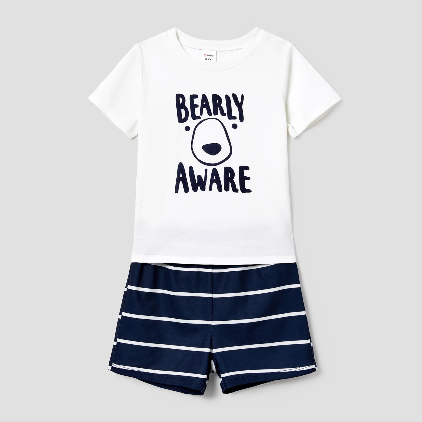 Pijamas de Verano para la Familia 'BEARLY AWAKE' con Caras de Oso y Rayas. COMPRA INTERNACIONAL