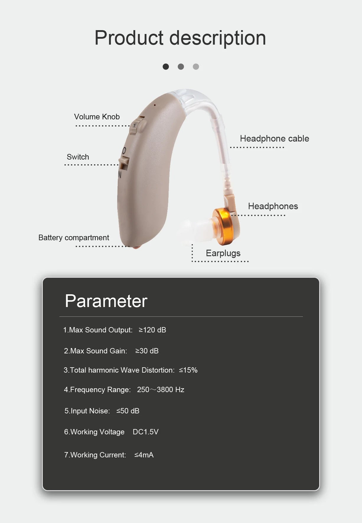 Dos audífonos amplificadores de sonido para adultos , con diseño detrás de la oreja