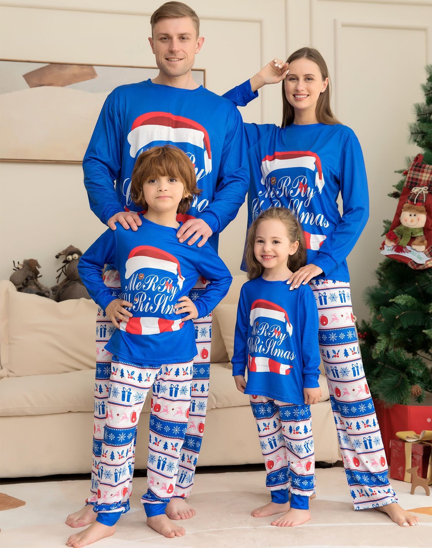 Conjuntos de Pijamas a Juego para la Familia: Pijamas de Navidad con Tapa de Impresión de Letras y Pantalones a Cuadros. Ropa de Dormir. COMPRA INTERNACIONAL